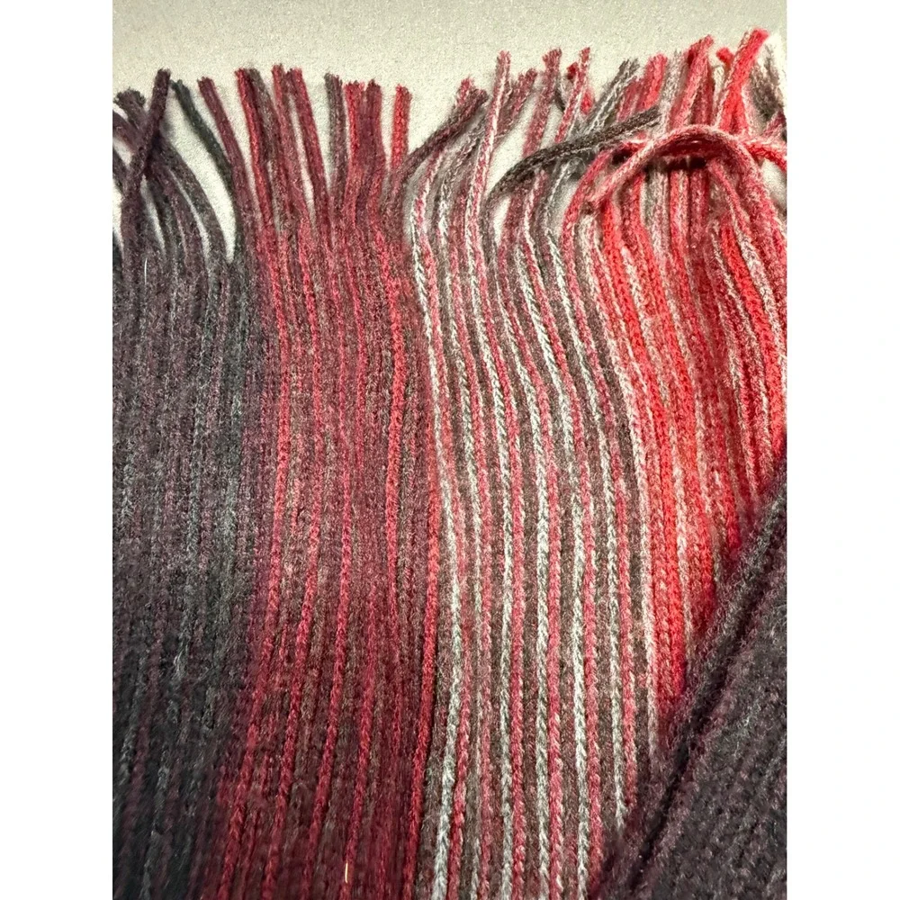 Apt. 9 Mens Red Black Striped Ribbed Knit‎ Winter Scarf with Fringe One Size